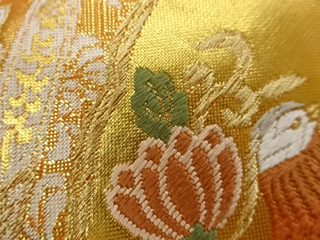  佐賀錦花鳥に菱模様織出し袋帯